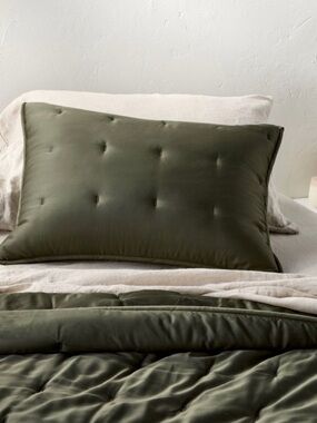 NWOT Casaluna Quilted Rayon From Bamboo Shams Standard Dark Olive Green